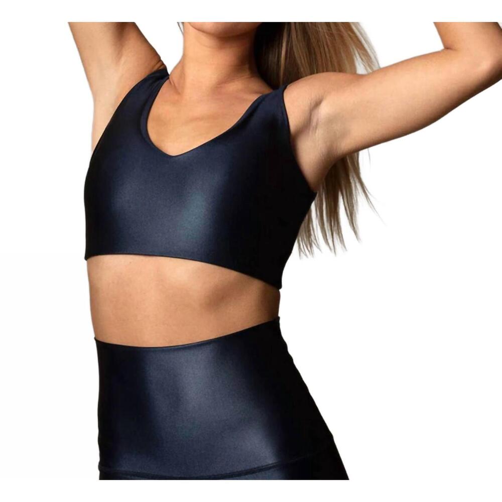NEW EMILY HSU lacquer v crop in navy